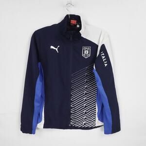 Italy Soccer Jacket Mens Medium Blue White FIGC Italia Track Top Puma Training